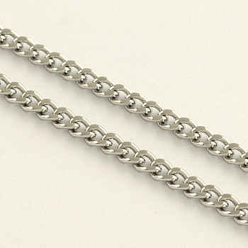 304 Stainless Steel Curb Chains, with Spool, Unwelded, Faceted, Stainless Steel Color, 4x3x1mm, about 32.8 Feet(10m)/roll