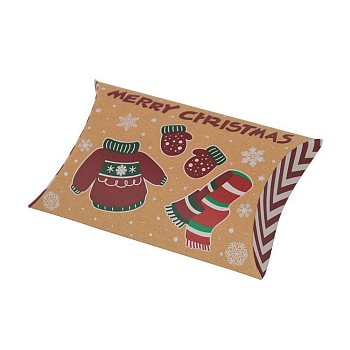 Christmas Theme Cardboard Candy Pillow Boxes, Cartoon Clothes Candy Snack Gift Box, FireBrick, Fold: 7.3x11.9x2.6cm