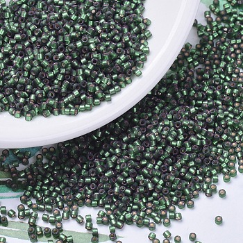 MIYUKI Delica Beads, Cylinder, Japanese Seed Beads, 11/0, (DB0690) Dyed Semi-Frosted Silver Lined Leaf Green, 1.3x1.6mm, Hole: 0.8mm, about 2000pcs/10g