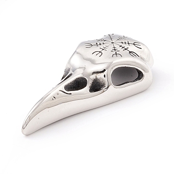 Tibetan Style 304 Stainless Steel Pendants, Bird Skull, Antique Silver, 47x23x10mm, Hole: 9x4mm
