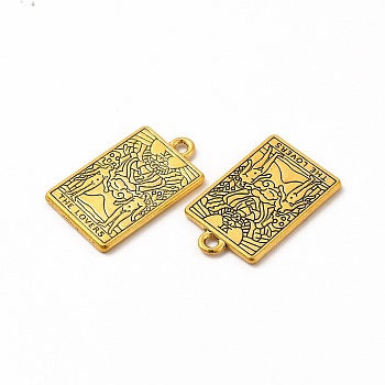 Tibetan Style Alloy Pendants, Rectangle with Tarot Charm, The Lovers VI, Antique Golden, 23x14x1.5mm, Hole: 2mm