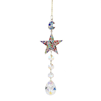 Alloy Rhinestone Hanging Ornaments, Glass Teardrop Tassel for Home Garden Outdoor Decorations, Star, 410mm