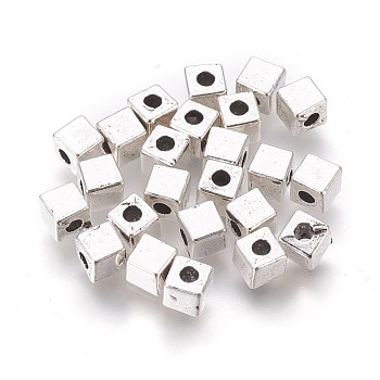 Tibetan Style Spacer Beads, Lead Free & Cadmium Free & Nickel Free, Cube, Antique Silver Color, 4x4x4mm, Hole: 2mm