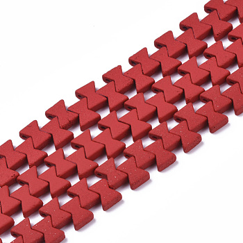 Spray Painted Non-magnetic Synthetic Hematite Multi-Strand Links, for Tile Elastic Bracelets Making, Bowknot, Red, 7x6x3mm, Hole: 1mm, about 94~99pcs/strand, 16.14~17.32 inch(41~44cm)