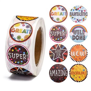 Self-Adhesive Paper Stickers, Gift Tag, for Party, Decorative Presents, Round, Colorful, Word, 25mm, 500pcs/roll