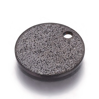 304 Stainless Steel Textured Pendants, Flat Round, Electrophoresis Black, 10x1mm, Hole: 1.2mm