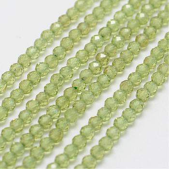 Natural Peridot Bead Strands, Round, Faceted, 2mm, Hole: 0.5mm, about 197~200pcs/strand, 15.3 inch(39cm)