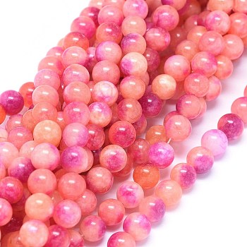 Natural Dyed Jade Beads Strands, Round, Hot Pink, 8mm, Hole: 1mm, about 46~48pcs/strand, 14.7~15.2 inch(37.4~38.5cm)