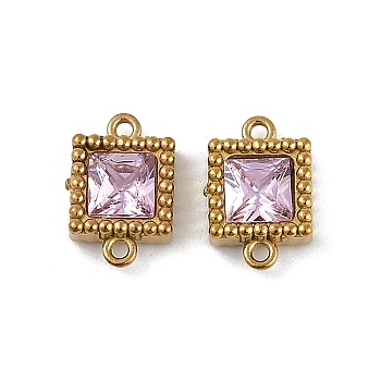 Ion Plating(IP) 304 Stainless Steel Cubic Zirconia Square Links Connector Charms, Real 18K Gold Plated, Plum, 9.5x6.5x3mm, Hole: 0.9mm