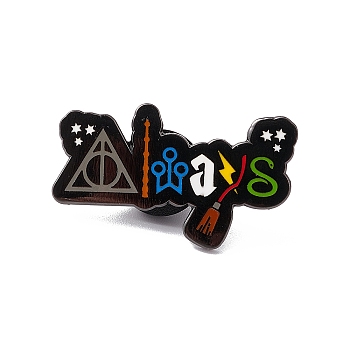 Word Always Enamel Pin, Gunmetal Brass Geometry Brooch for Backpack Clothes, Colorful, 18x30x2mm, Pin: 1.2mm.