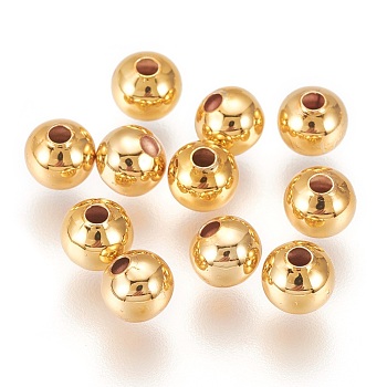 Brass Beads, Long-Lasting Plated, Round, Golden, 4x3.5mm, Hole: 1.6mm