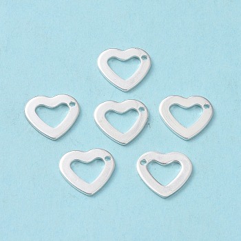304 Stainless Steel Open Heart Charms, Hollow, Silver, 14.5x10.5x0.7mm, Hole: 1.6mm