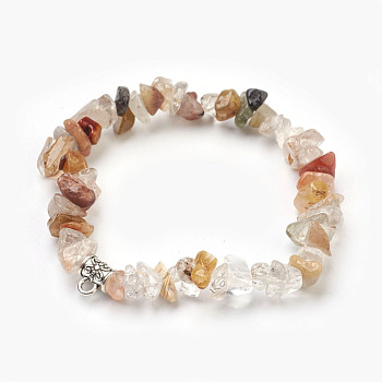 Natural Rutilated Quartz Beads Stretch Bracelets, with Alloy Findings, Chip, 1-3/4 inch(4.5cm)