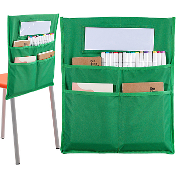 Oxford Cloth Chair Back Storage Buddy Pocket Chart, Seat Organizer Bag with Blank Name Tags for Classroom, Green, 49x42x0.2cm