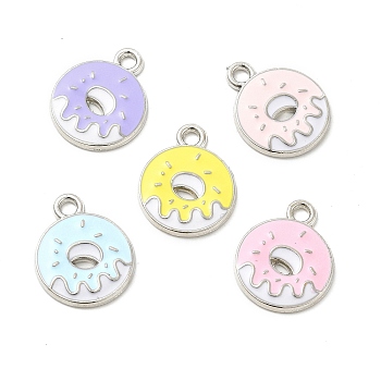 Alloy Enamel Pendants, Donut Charm, Platinum, Mixed Color, 19x15x2mm, Hole: 2mm