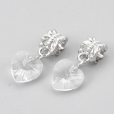 23mm Clear Heart Alloy+Glass Dangle Beads