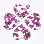 Autumn Theme Transparent Clear Cellulose Acetate(Resin) Pendants, Printed, Heart with Grape, Grape Pattern, 36x38.5x2.5mm, Hole: 1.4mm(KY-T040-56C)