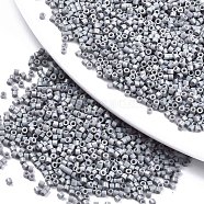 11/0 Grade A Glass Seed Beads, Cylinder, Uniform Seed Bead Size, Baking Paint, Gray, 1.5x1mm, Hole: 0.5mm, about 20000pcs/bag(SEED-S030-1025)