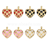 8Pcs 4 Colors Rack Plating Brass Enamel Pendants, Long-Lasting Plated, Real 18K Gold Plated, Lead Free & Cadmium Free, Heart with Tartan Pattern, Mixed Color, 15x12x3.5mm, Hole: 1x2.5mm, 2pcs/color(KK-SZ0006-07)