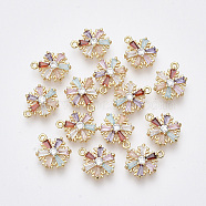 10Pcs Brass Cubic Zirconia Charms, Nickel Free, Christmas Snowflake, Colorful, Real 18K Gold Plated, 13x10x3mm, Hole: 1mm(KK-BBC0005-30)