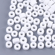 Glass Bugle Beads, Opaque Colours, Round Hole, White, 3~4x6.5~7mm, Hole: 2.5mm, about 1000pcs/bag(SEED-S024-01A-06)