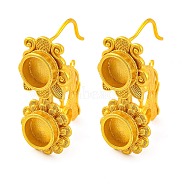 Flower Brass Earring Hooks with Round Tray, Lead Free & Cadmium Free, Golden, 46x22mm, Hole: 2mm, Pin: 1.5mm(KK-G502-23C-G)