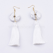 Nylon Tassel Dangle Earrings, with Natural Howlite and Brass Earring Hooks, 127mm, pin: 0.6mm(EJEW-F108-A03)