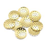 Brass Finger Ring/Brooch Sieve Findings, Perforated Disc Settings, Lead Free & Cadmium Free & Nickel Free, Flat Round, Raw(Unplated), 18x2mm, Hole: 1mm(KK-K184-37C-D-01-RS)