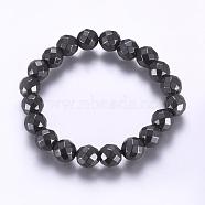 Magnetic Synthetic Hematite Beaded Stretch Bracelets, Round, Faceted, Hematite Plated, 2 inch(51mm)(BJEW-P178-05)