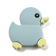 Silicone Focal Beads, Silicone Teething Beads, Baby Toy, Duck, Light Blue, 31x29x8mm, Hole: 2mm(SIL-P008-A02)