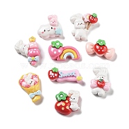 Strawberry Theme Opaque Resin Cabochons, Candy & Rabbit & Flower, Mixed Shapes, Mixed Color, 10~22.5x15.5~26x7~9mm(RESI-G084-12)