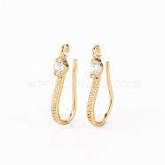 Brass Micro Pave Clear Cubic Zirconia Earring Hooks, with Horizontal Loop, Real 18K Gold Plated, 17x2.5mm, Hole: 1.2mm, 21 Gauge, Pin: 0.7mm(ZIRC-S068-007-NF)