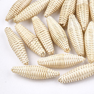Handmade Reed Cane/Rattan Woven Beads, For Making Straw Earrings and Necklaces, No Hole/Undrilled, Rice, Antique White, 45~50x12~15x12~15mm(WOVE-T006-080)