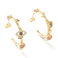 Brass Micro Pave Cubic Zirconia Stud Earrings, Half Hoop Earrings, with Ear Nuts, Long-Lasting Plated, Eye with Heart & Lip, Real 18K Gold Plated, 39x2mm, Pin: 0.7mm(EJEW-I251-01G)