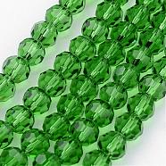 Transparent Glass Bead Strands, Imitate Austrian Crystal, Faceted(32 Facets), Round, LimeGreen, 8mm, Hole: 1mm, about 65~67pcs/strand, 49~50cm(GLAA-G013-8mm-54)