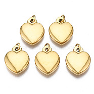 316 Surgical Stainless Steel Pendants, with Jump Rings, Heart, Real 14K Gold Plated, 17x14x4mm, Hole: 3mm, Jump Ring: 5x1mm, 3mm inner diameter(STAS-N097-032)
