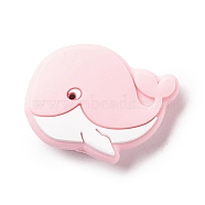 Silicone Focal Beads, Baby Chew Teething Beads, Whale, Pink, 21.5x30x9.5mm, Hole: 2mm(SIL-E003-03C)