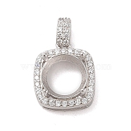 925 Sterling Silver Micro Pave Cubic Zirconia Pendant Setting, Open Back Settings , Square, 14x11x6mm, Hole: 3.5mm(STER-H113-04P-03)
