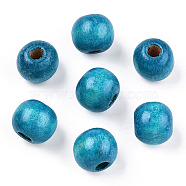 Natural Wood Beads, Dyed, Round, Sky Blue, 12x10.5mm, Hole: 3mm, about 1800pcs/1000g(TB12mmY-9)