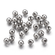 304 Edelstahl-Abstandhalter-Perlen, Runde, Edelstahl Farbe, 4 mm, Bohrung: 1~1.5 mm(X-STAS-I020-07)
