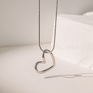 304 Stainless Steel Pendant Necklaces, Snake Chains, Heart, Stainless Steel Color, 15.98 inch(40.6cm)(NJEW-P302-06P)