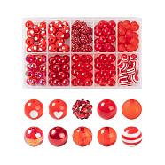 160Pcs 10 Styles Opaque & Transparent, Resin Rhinestone, Imitation Pearl and Solid Color Chewing Gum Acrylic Beads, Gumball Beads, Round, Red, 16pcs/style(SACR-LS0001-02E)