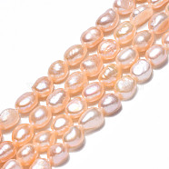 Natural Cultured Freshwater Pearl Beads Strands, Two Sides Polished, Wheat, 6~9x5~6x5~6mm, Hole: 0.6mm, about 49~50pcs/strand, 14.17 inch~14.57 inch(36~37cm)(PEAR-N014-05A)