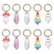 Halloween Ghost Printed Opaque Acrylic Shoe Charms, with Alloy Spring Gate Rings, Mixed Color, 71~75mm, 5 style, 2pcs/style, 10pcs/set(PALLOY-AB00081)
