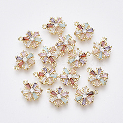 10Pcs Brass Cubic Zirconia Charms, Nickel Free, Christmas Snowflake, Colorful, Real 18K Gold Plated, 13x10x3mm, Hole: 1mm(KK-BBC0005-30)