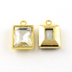 Rectangle Faceted Glass Pendants, with Tibetan Style Alloy Findings, Cadmium Free & Lead Free, White, 20.5x12.5x5mm, Hole: 2mm(X-TIBE-Q050-190H-LF)