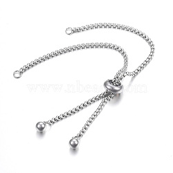 Adjustable 304 Stainless Steel Bracelet Making, Slider Bracelets, for DIY Jewelry Craft Supplies, Stainless Steel Color, 9-1/2 inch(24cm), Hole: 2.5~3mm, Single Chain Length: about 12cm(STAS-F183-10P)