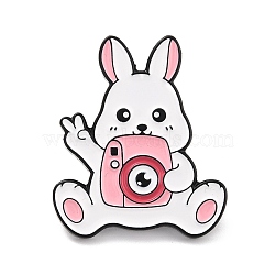 Rabbite with Camera Enamel Pin, Cute Animal Alloy Enamel Brooch for Backpack Clothes, Electrophoresis Black, Pink, 27x23x9mm, Pin: 1mm(JEWB-I015-31EB)