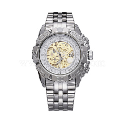 Alloy Watch Head Mechanical Watches, with Stainless Steel Watch Band, Golden & Stainless Steel Color, White, 70x22mm, Watch Head: 55x52x17.5mm, Watch Face: 34mm(WACH-L044-01A-GP)