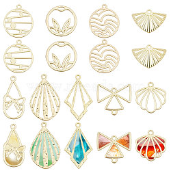 DIY Jewelry Making Finding Kit, 18Pcs 9 Style Golden Alloy Pendant & Connector Charms, Mixed Shapes, 17~33x14.5~25x1~1.5mm, Hole: 1.8~2mm, 2pcs/style(FIND-CA0008-96)